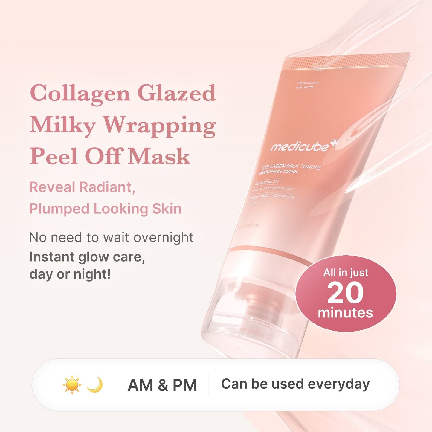 Medicube Collagen Milky Glow Daytime Wrapping Mask 75ml 20-minute brightening collagen peel-off mask UAE