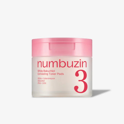 Numbuzin No.3 Bifida Bakuchiol Exfoliating Toner Pads 70EA with PHA, LHA and Kojic Acid for pore care, blackheads and smoother skin in UAE.