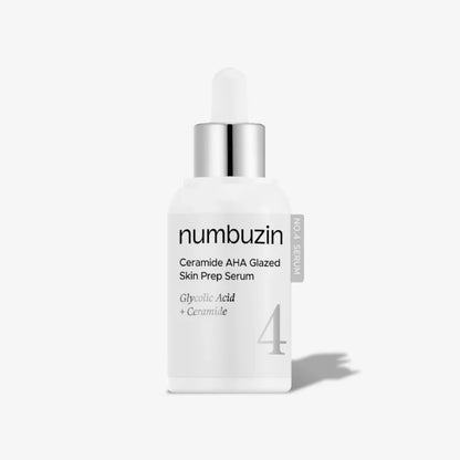 Numbuzin No.4 Ceramide AHA Glazed Skin Prep Serum 30ml with 3% AHA, 3% PHA and five Ceramides for gentle exfoliation, smoother texture and glowing skin in UAE.