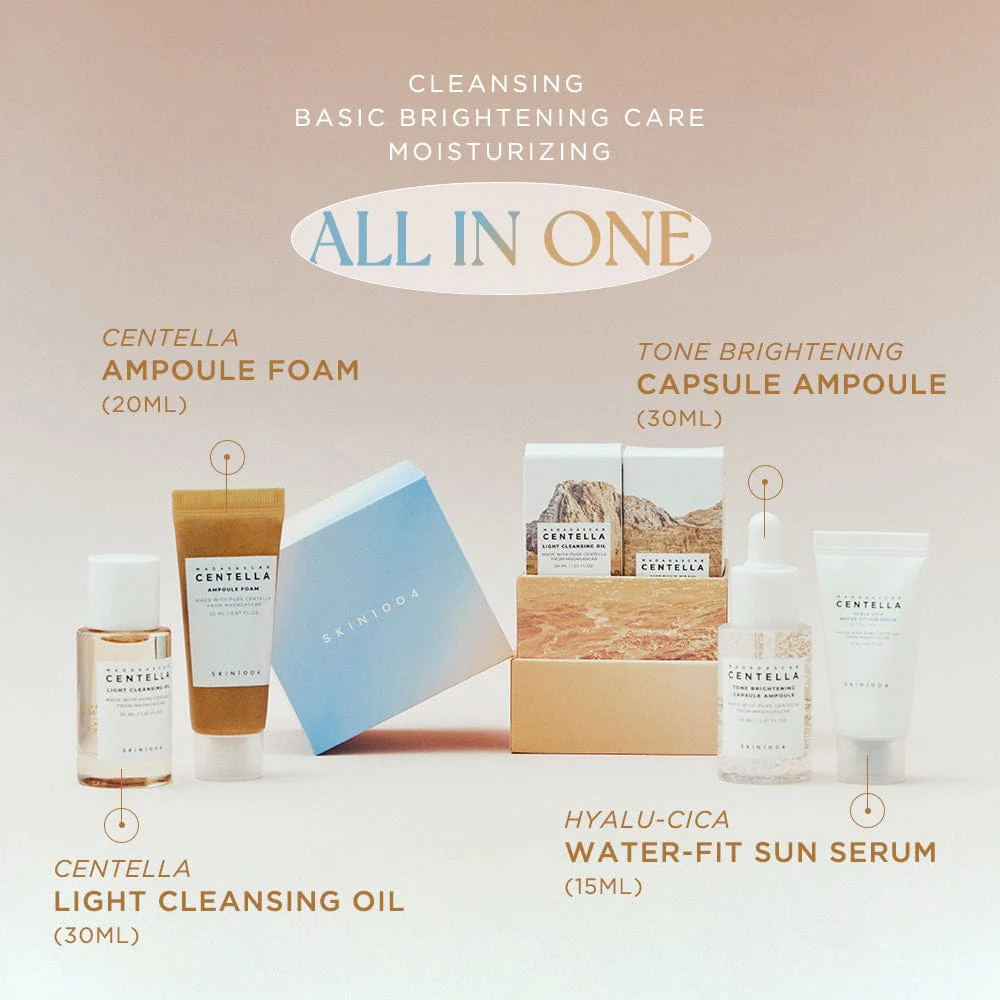 SKIN1004 ampoule foam, cleansing oil, capsule ampoule and water-fit sun serum