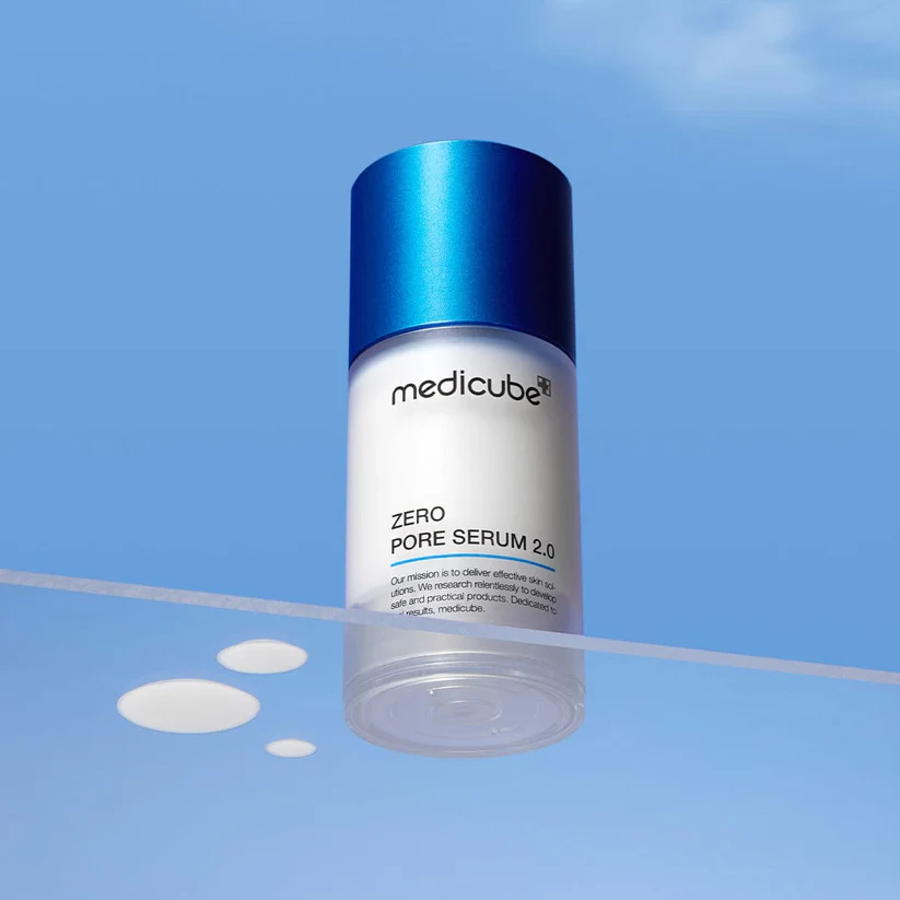 medicube Zero Pore Serum 2.0 bottle with product drops